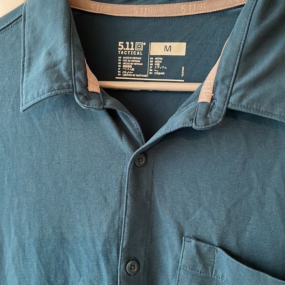 5.11 Tactical Mens Button Up Polo Medium Blue - Picture 2 of 4